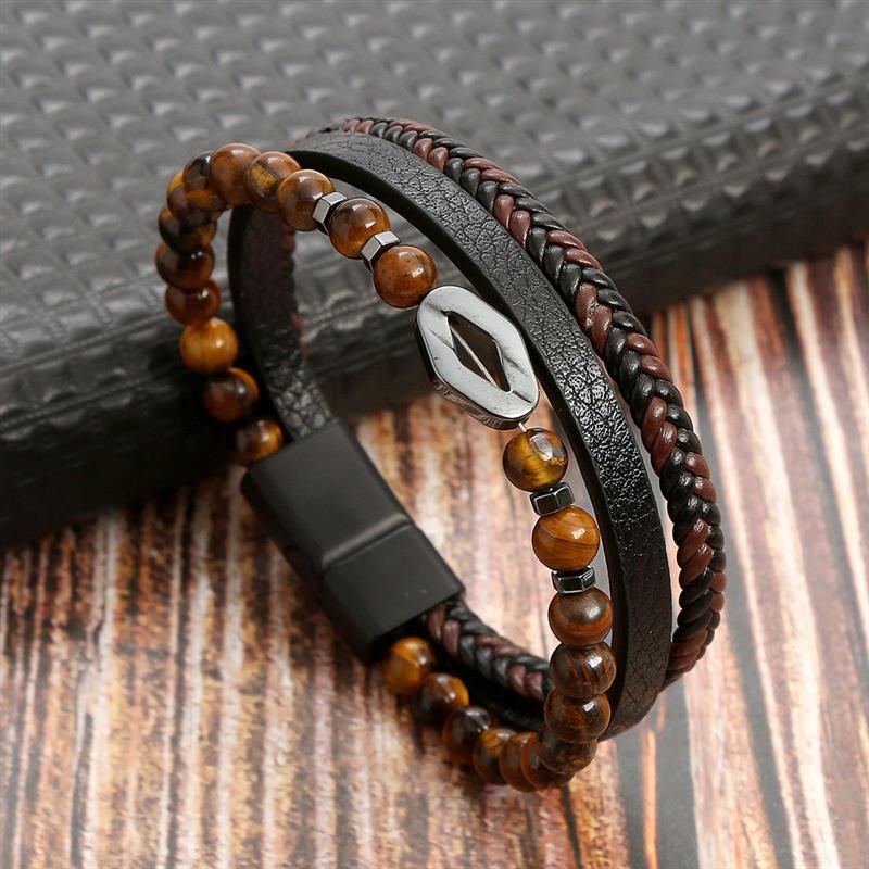 PULSERA DOBLE CUERO + PIEDRA & DIJE OJAL