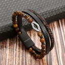 PULSERA DOBLE CUERO + PIEDRA & DIJE OJAL