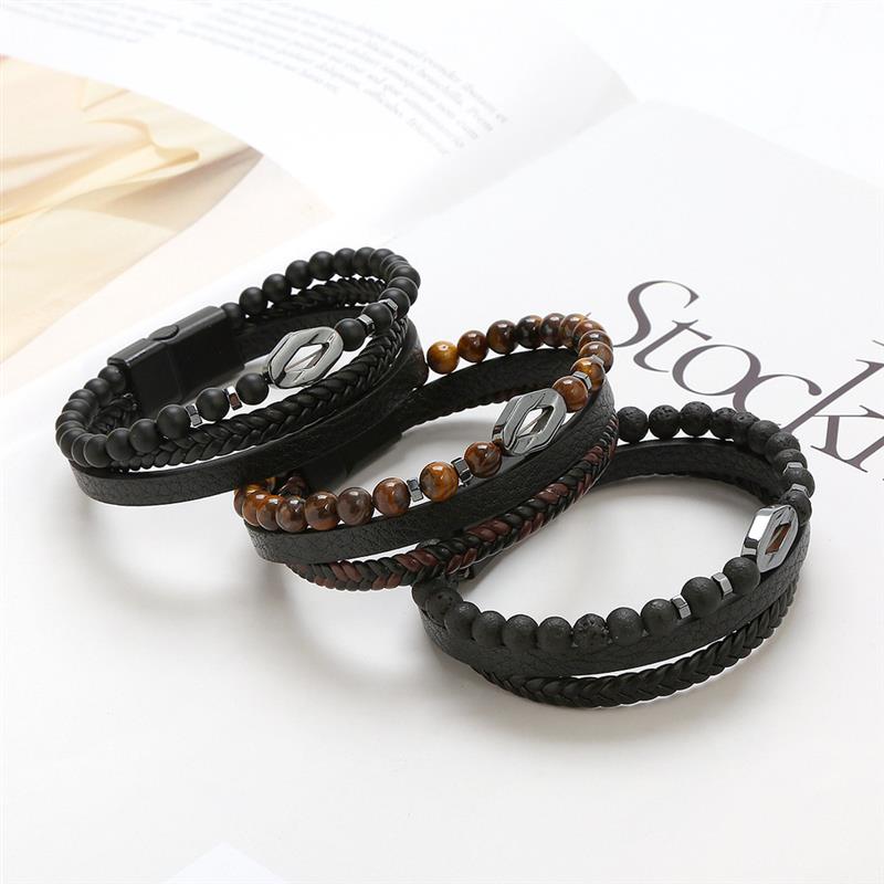 PULSERA DOBLE CUERO + PIEDRA & DIJE OJAL