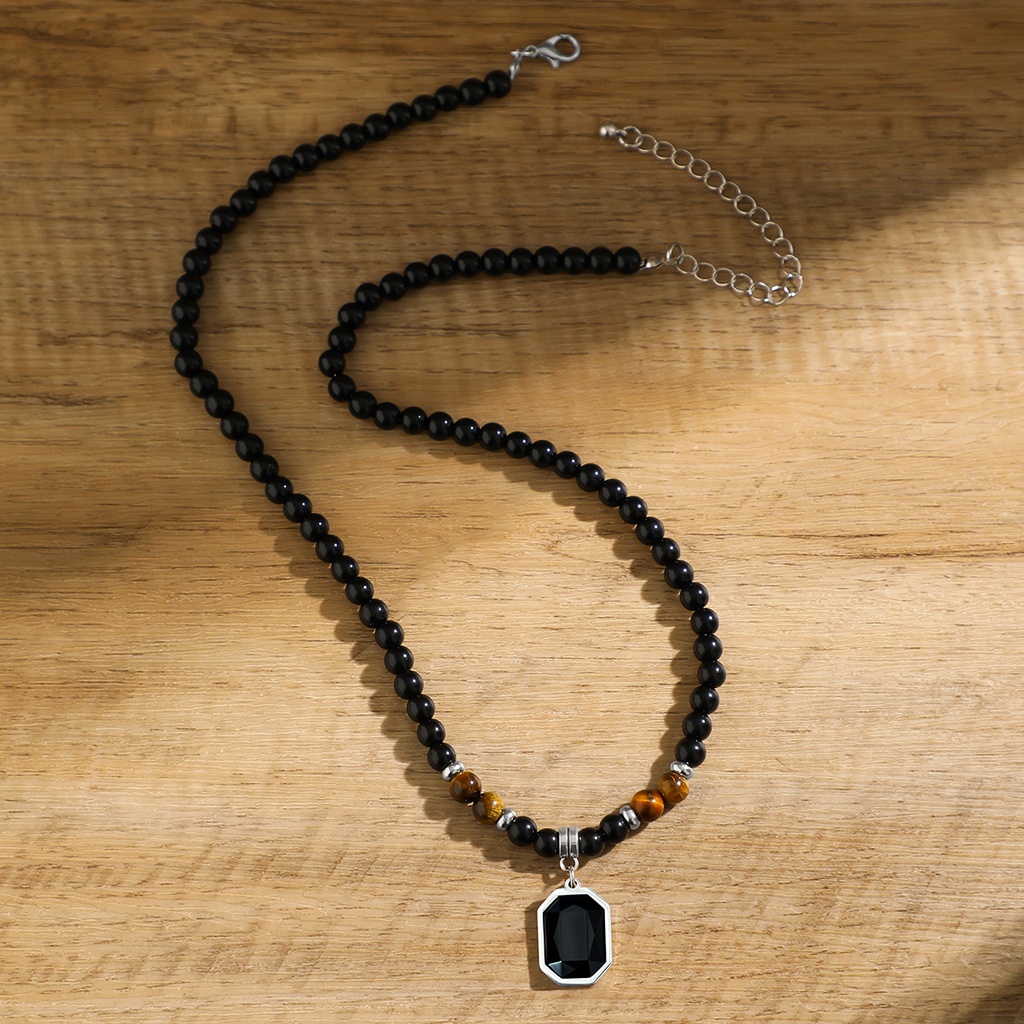 COLLAR PIEDRAS NATURAL DIJE NEGRO