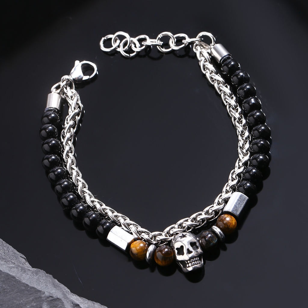 PULSERA CALAVERA PIEDRA OJO DE TIGRE
