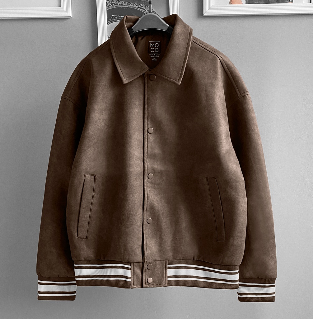 BIO-LEATHER VARSITY JACKET MARRON  