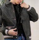 BIO-LEATHER VARSITY JACKET PLOMO OSCURO