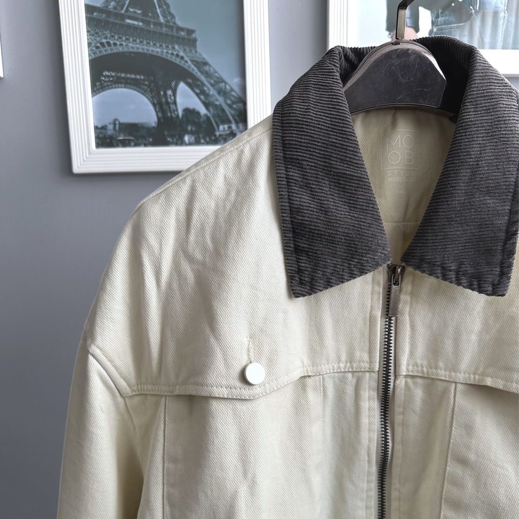 WASHED DRILL ZIP JACKET PERLA