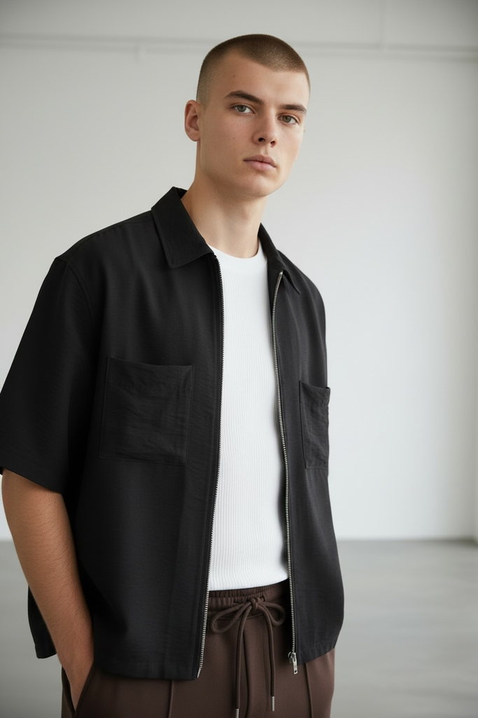 CAMISA ZIP MC NEGRO
