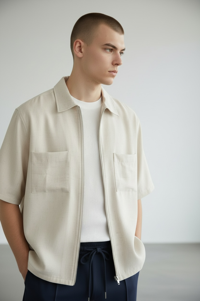CAMISA ZIP TACTO LINO MC