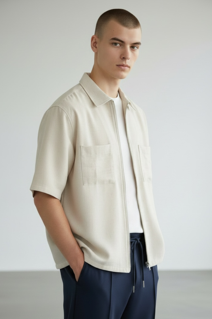 CAMISA ZIP TACTO LINO MC