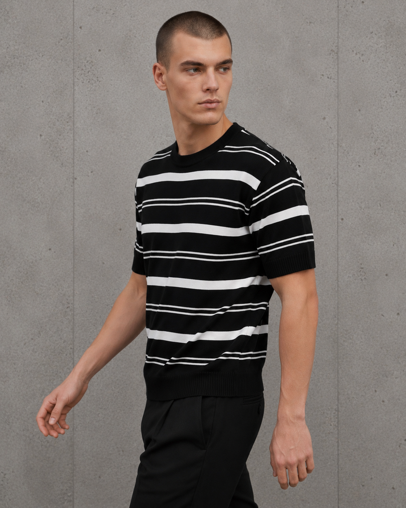 POLO HILO A RAYAS NEGRO