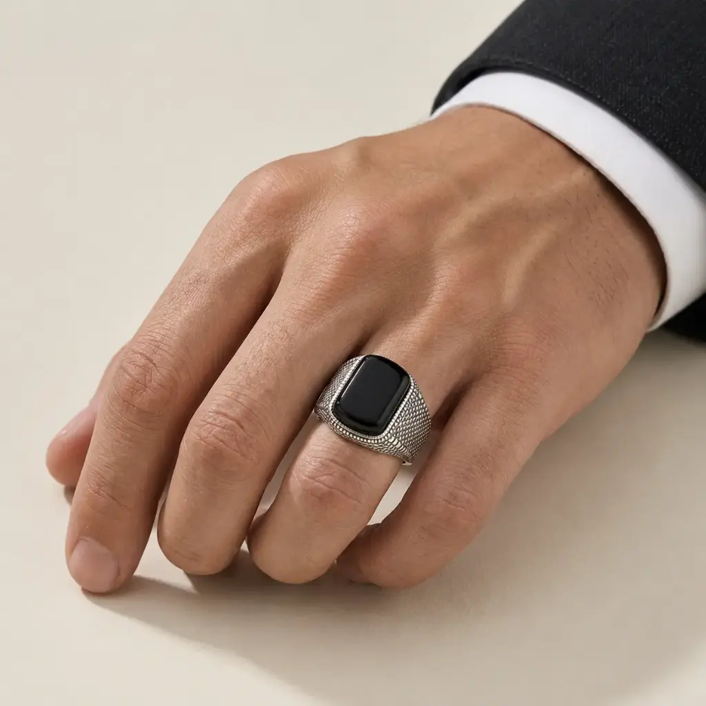 ANILLO RETRO CRISTAL NEGRO