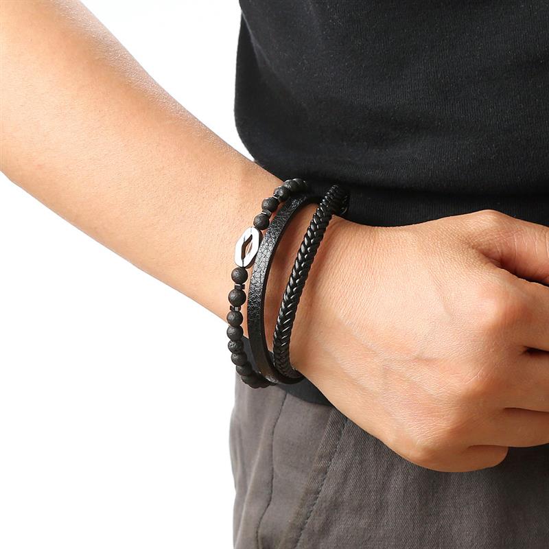 PULSERA DOBLE CUERO + PIEDRA & DIJE OJAL