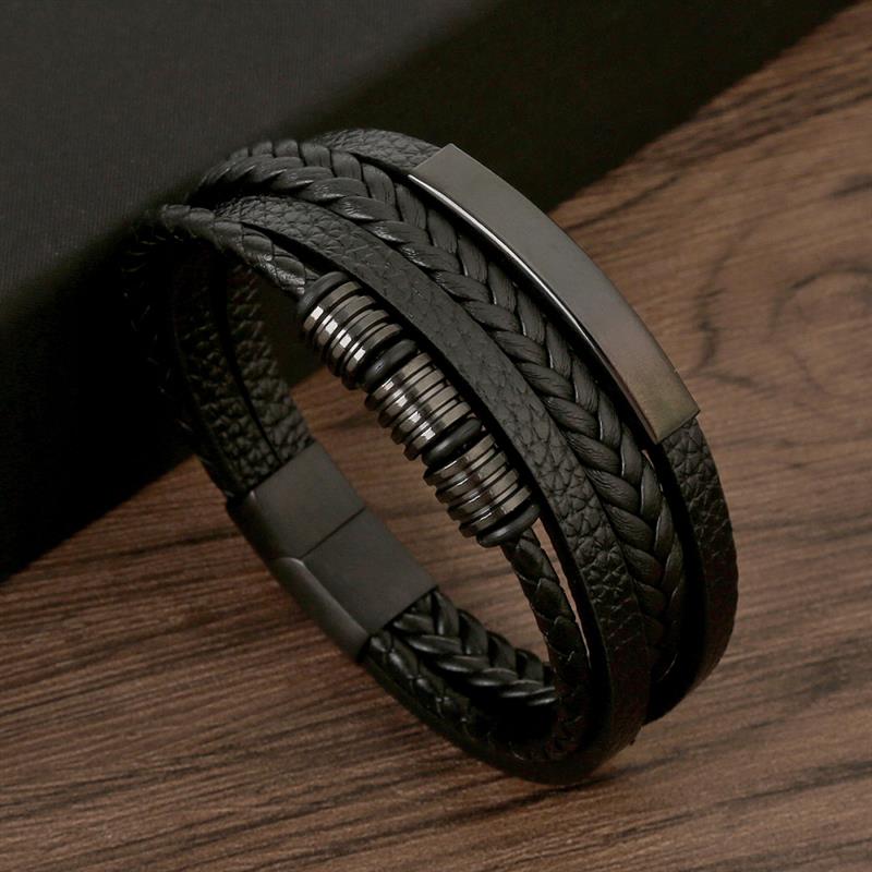 PULSERA PLACA CUERO TRENZA 