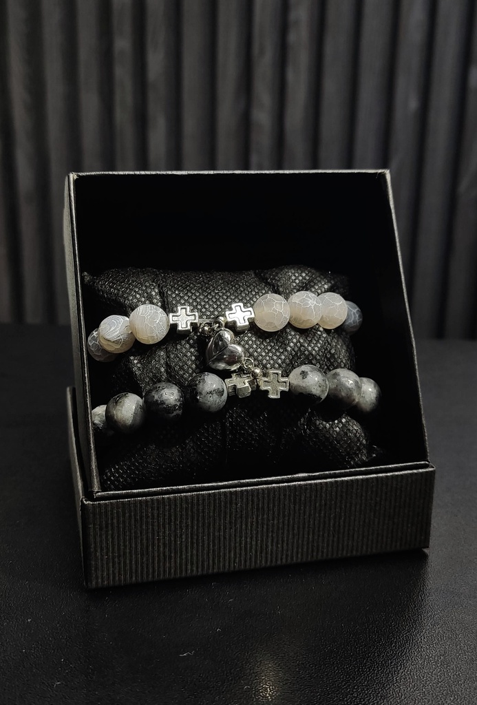 PULSERA PAREJA CRUZ & CORAZON IMANTADO 