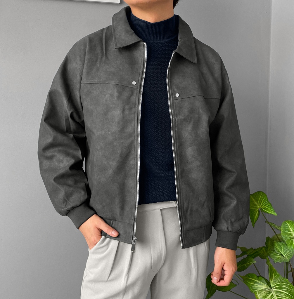 BIO-LEATHER ZIP JACKET PLOMO