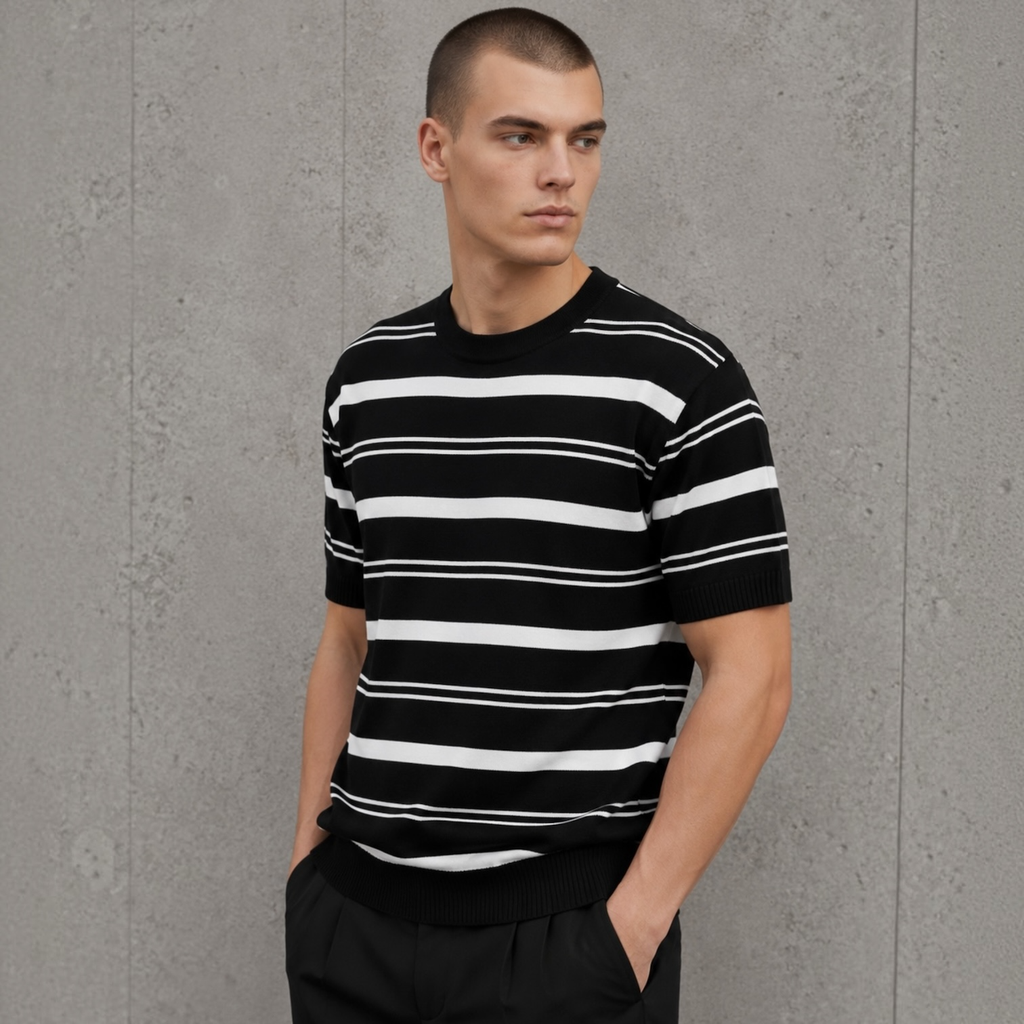 POLO HILO A RAYAS NEGRO