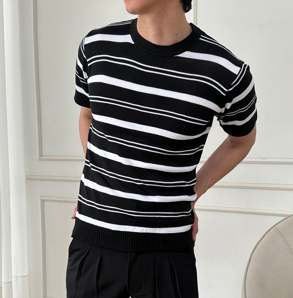 POLO HILO A RAYAS NEGRO