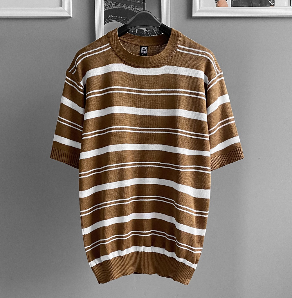 POLO HILO A RAYAS CANELA