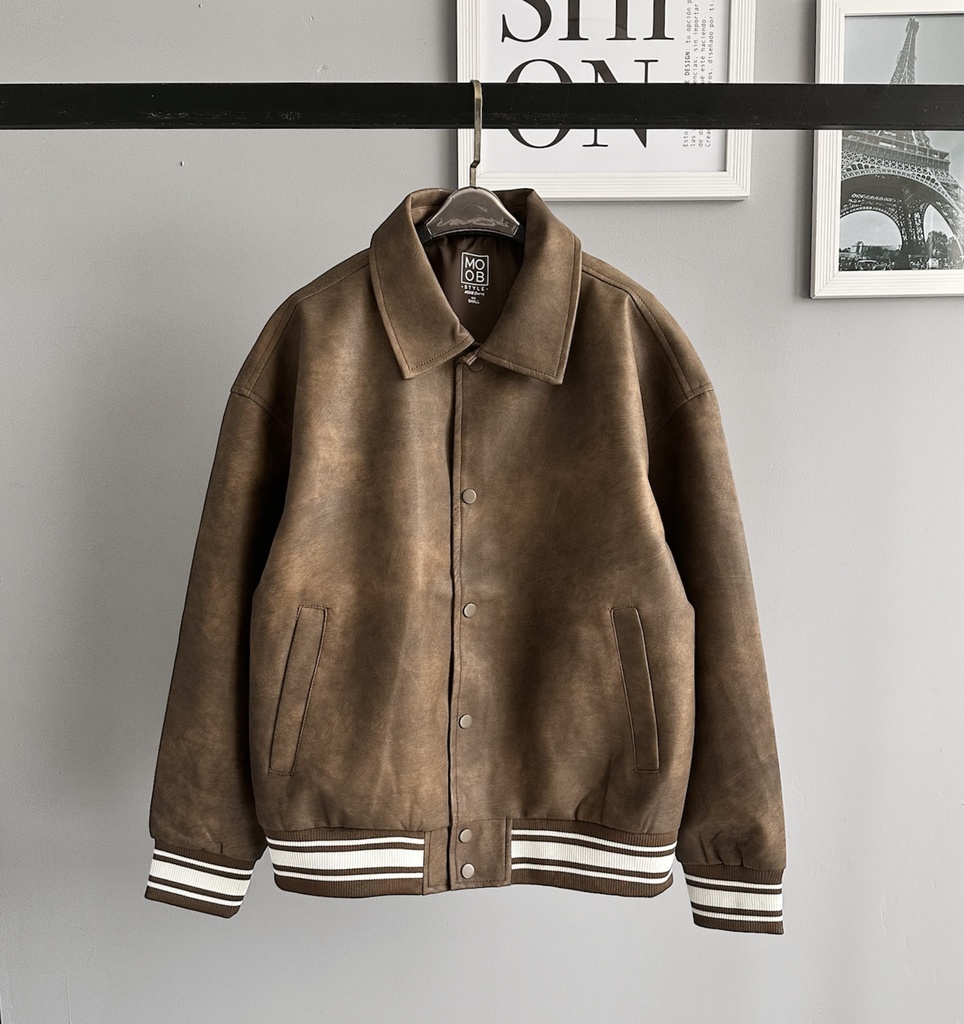 BIO-LEATHER VARSITY JACKET MARRON  
