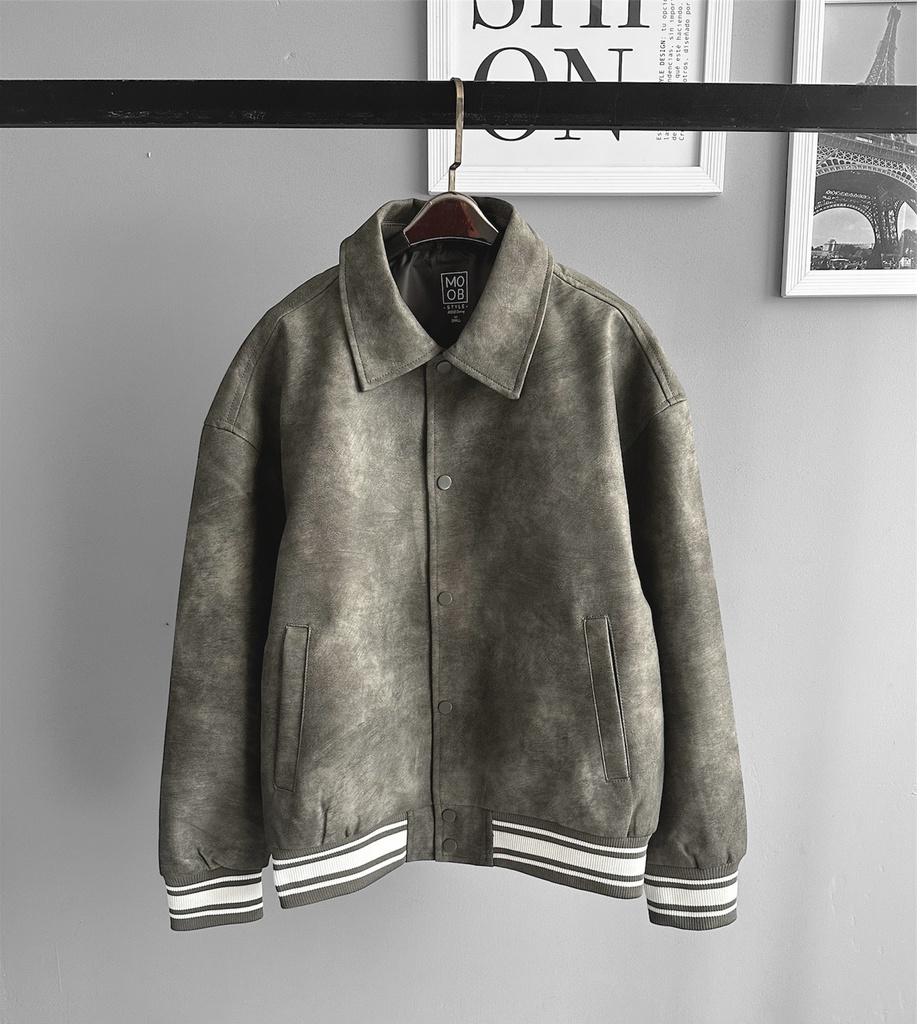 BIO-LEATHER VARSITY JACKET PLOMO ACID