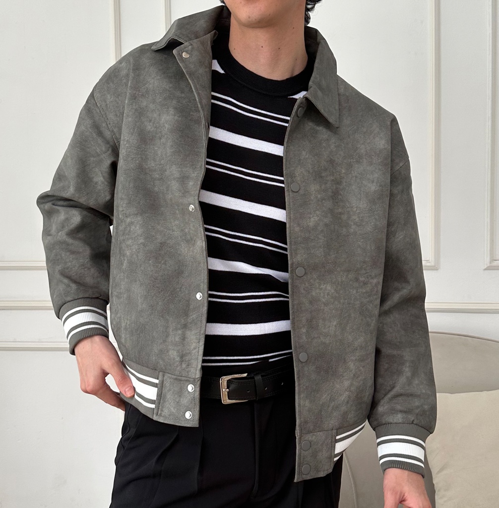 BIO-LEATHER VARSITY JACKET PLOMO ACID