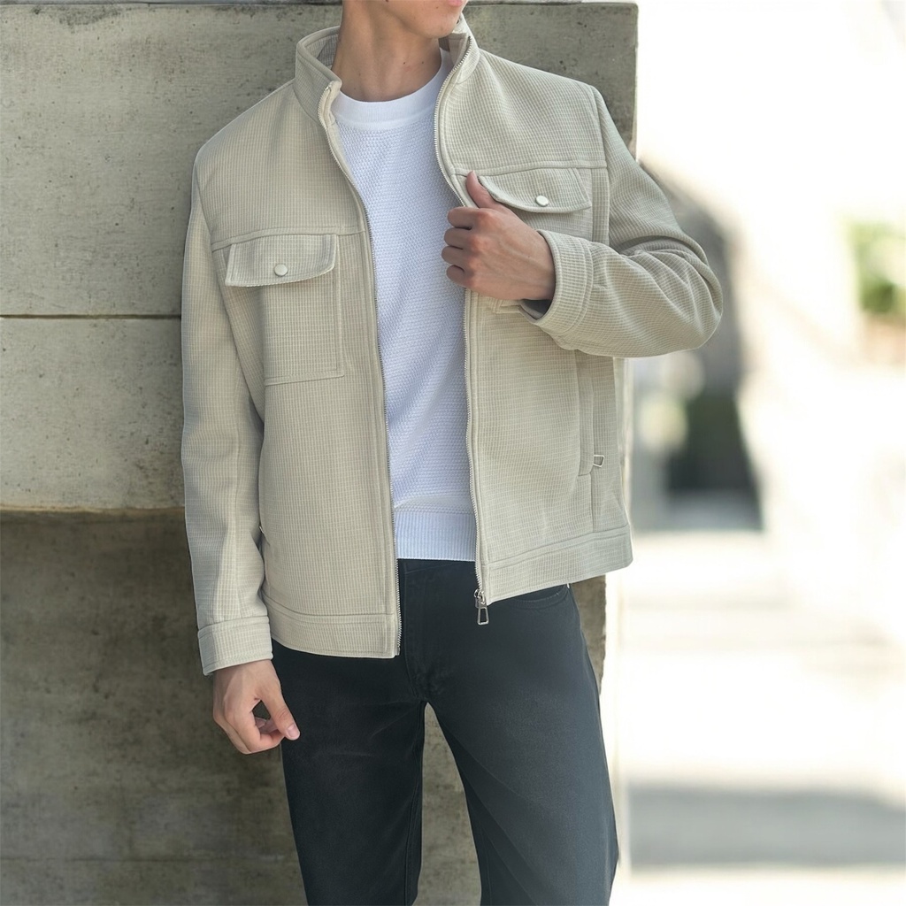 CASACA PAÑO ZIP BEIGE