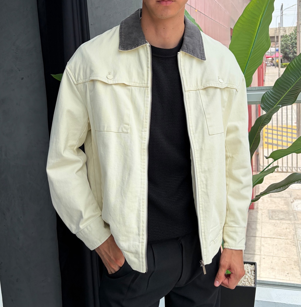 WASHED DRILL ZIP JACKET PERLA