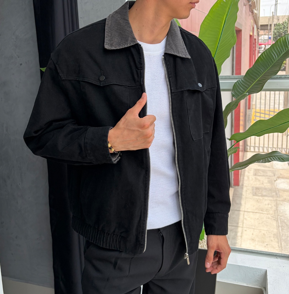 WASHED DRILL ZIP JACKET NEGRO